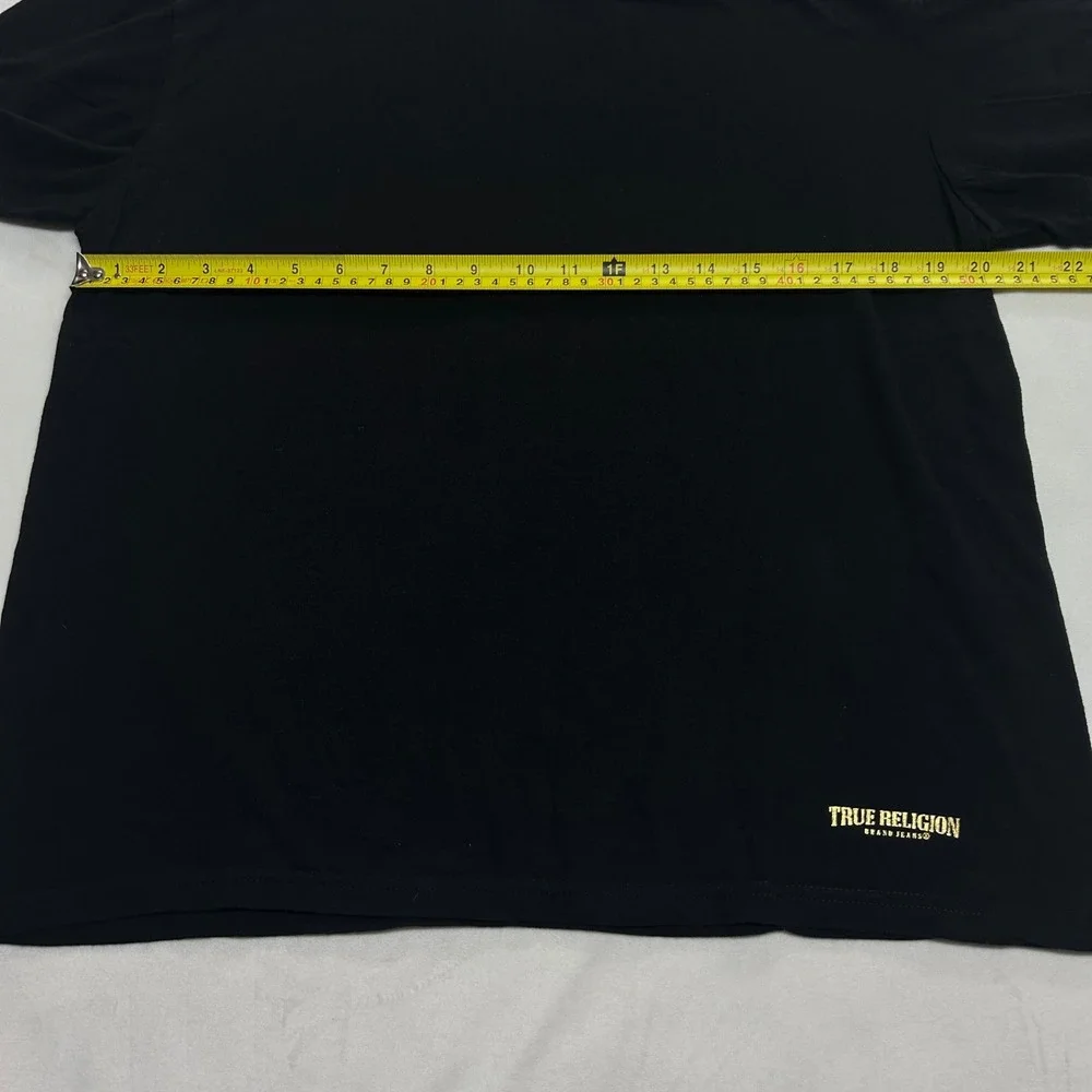 True Religion Mens Black Gold Foil Logo Short Sleeve Cotton T-Shirt Large